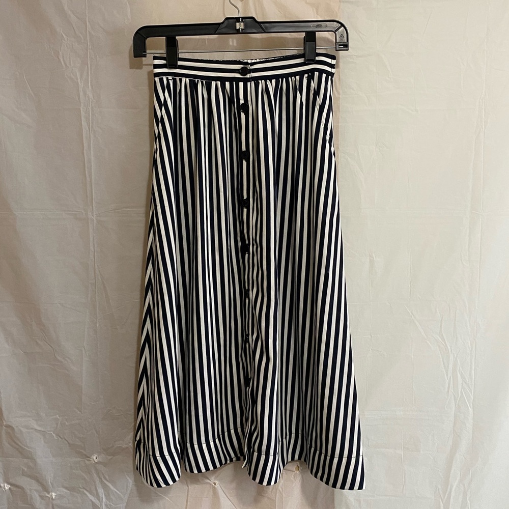 H&M High Waist Navy Blue/ White Striped Skirt